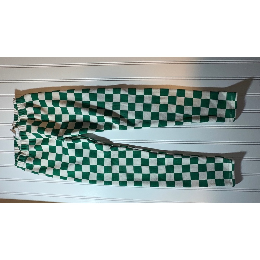 Gap Kids Green White Checkered Fleece Jogger Pants Size M Medium Sweatpants